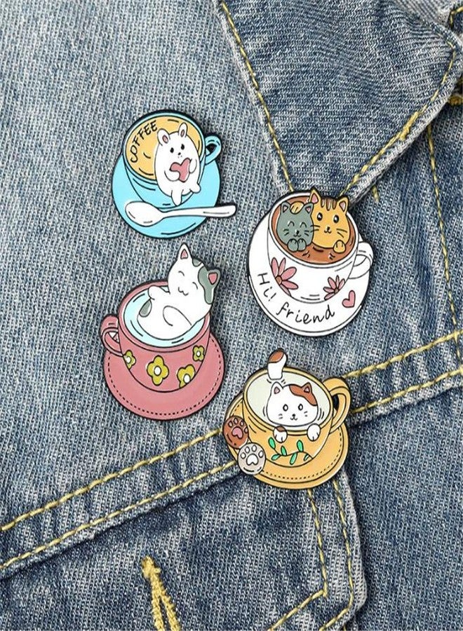 KAWADU Cute Cartoon Coffee Cat Enamel Lapel Pins 4Pcs Coffee Cup Brooch Badge Pins Cat Alloy Lapel Badges Animal Coffee Pin Clothes,Backpacks, Hats, Accessories - Image 2